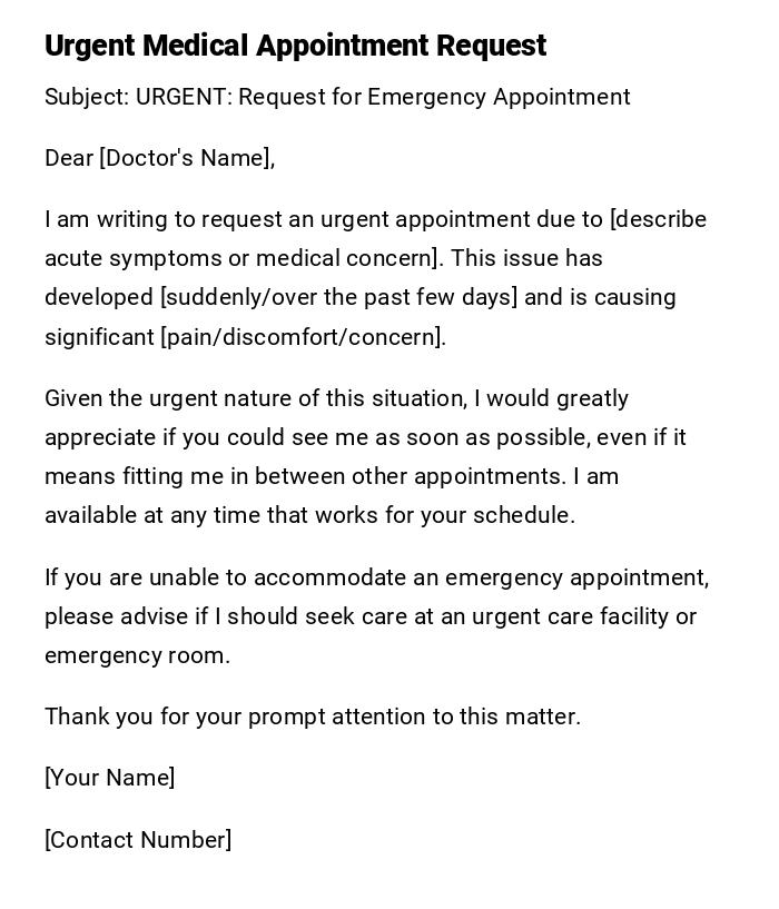 Urgent Medical Appointment Request Urgent Medical Appointment Request