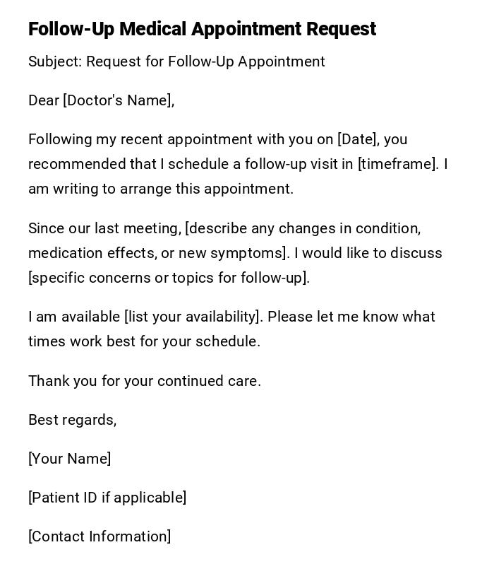Follow-Up Medical Appointment Request Follow-Up Medical Appointment Request