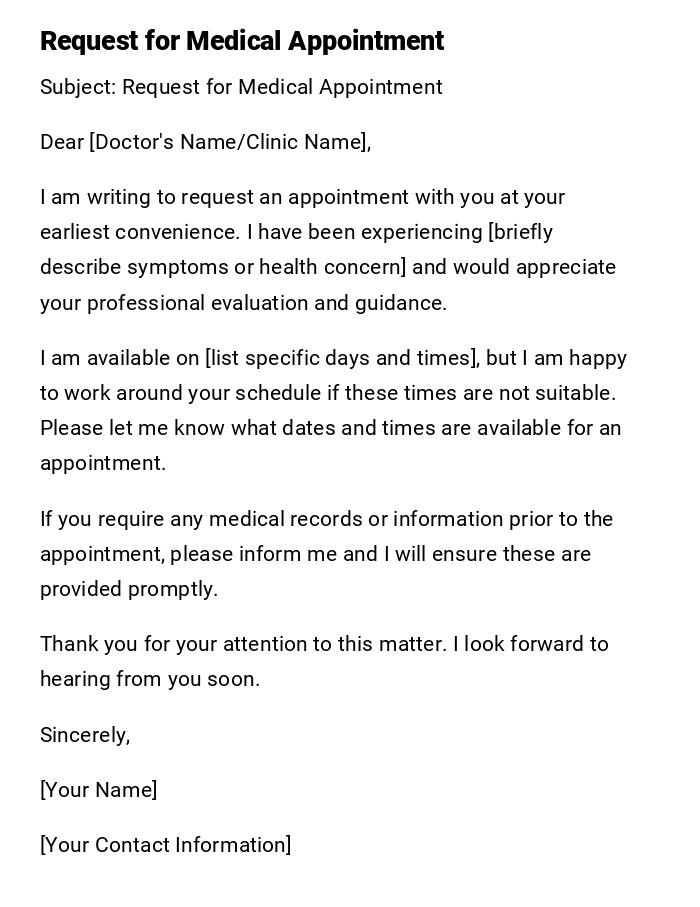 Request for Medical Appointment Request for Medical Appointment