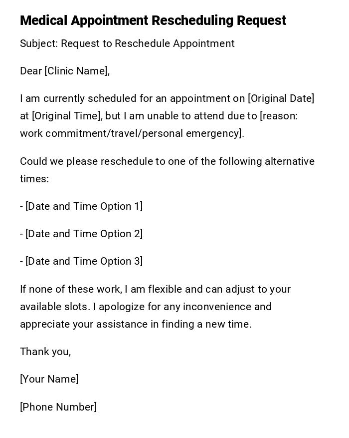 Medical Appointment Rescheduling Request Medical Appointment Rescheduling Request