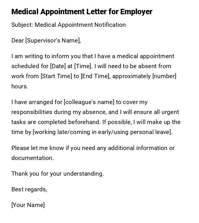 Medical Appointment Letter for Employer Medical Appointment Letter for Employer