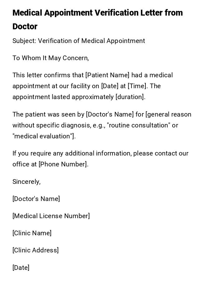 Medical Appointment Verification Letter from Doctor Medical Appointment Verification Letter from Doctor