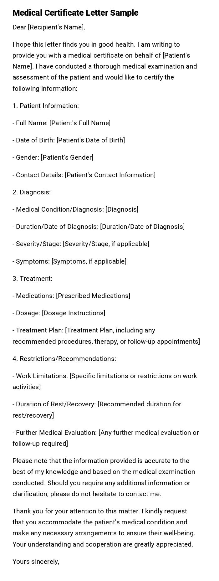 Medical Certificate Letter Sample