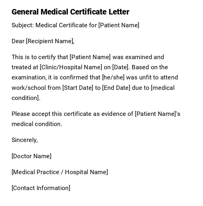 General Medical Certificate Letter General Medical Certificate Letter