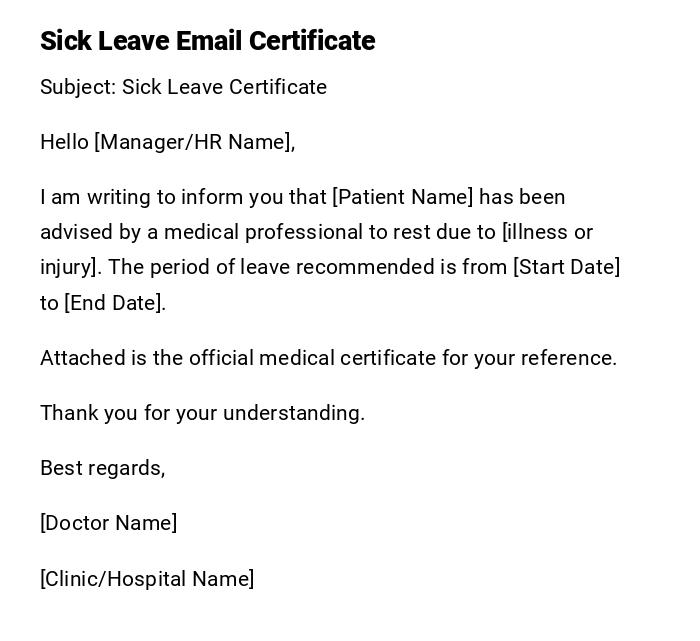 Sick Leave Email Certificate Sick Leave Email Certificate