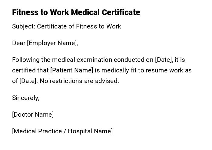 Fitness to Work Medical Certificate Fitness to Work Medical Certificate