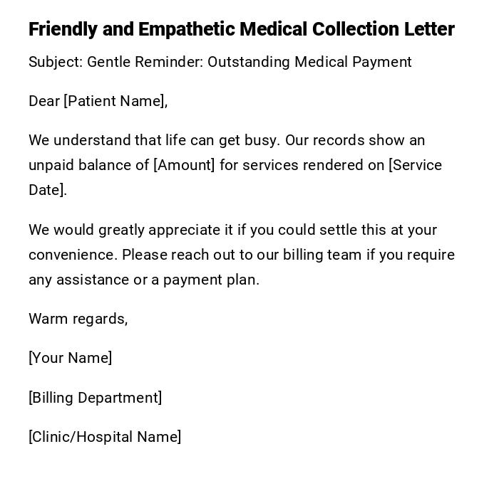 Friendly and Empathetic Medical Collection Letter