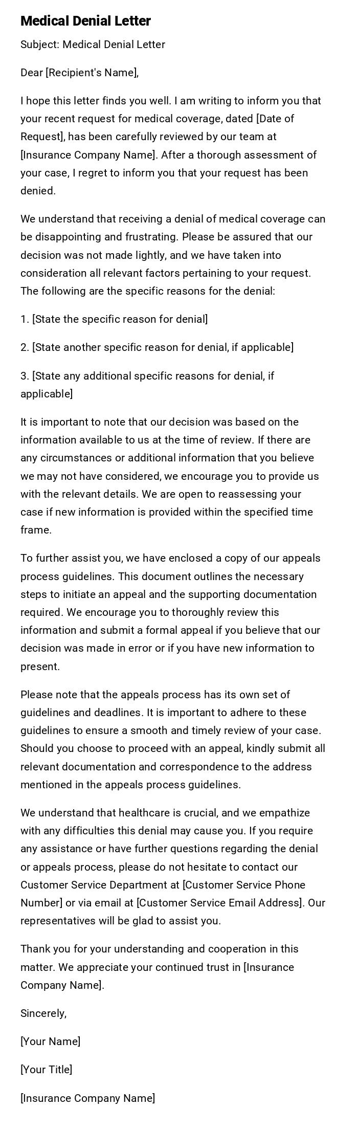 Medical Denial Letter