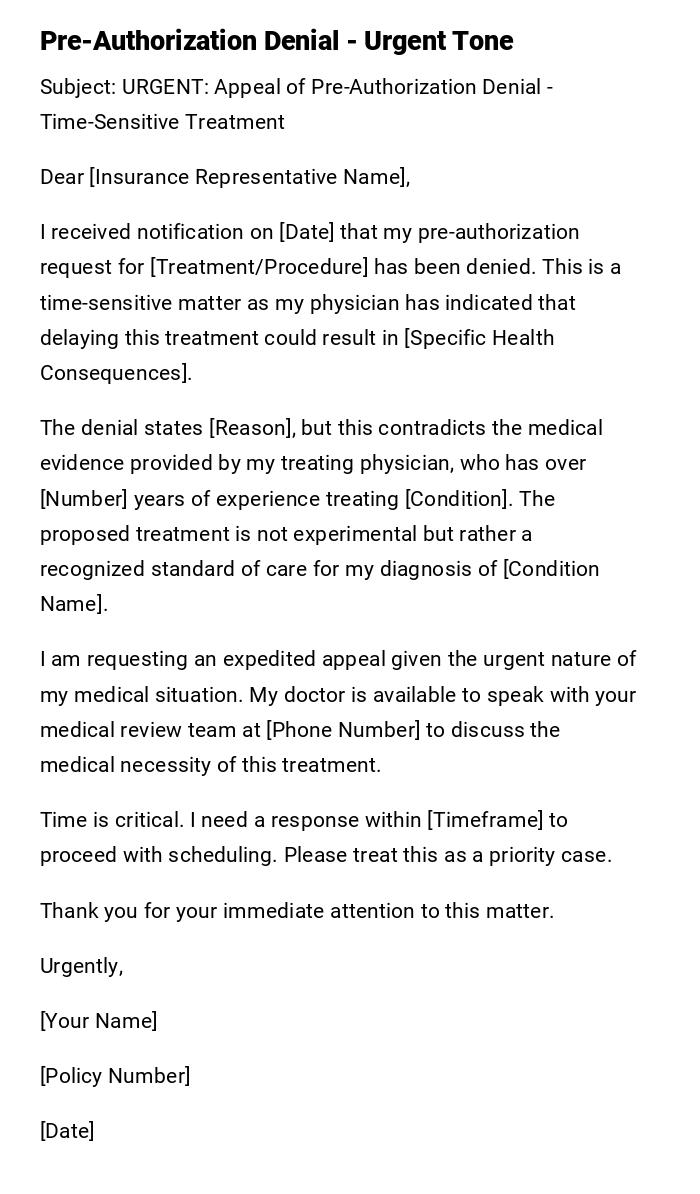 Pre-Authorization Denial - Urgent Tone Pre-Authorization Denial - Urgent Tone