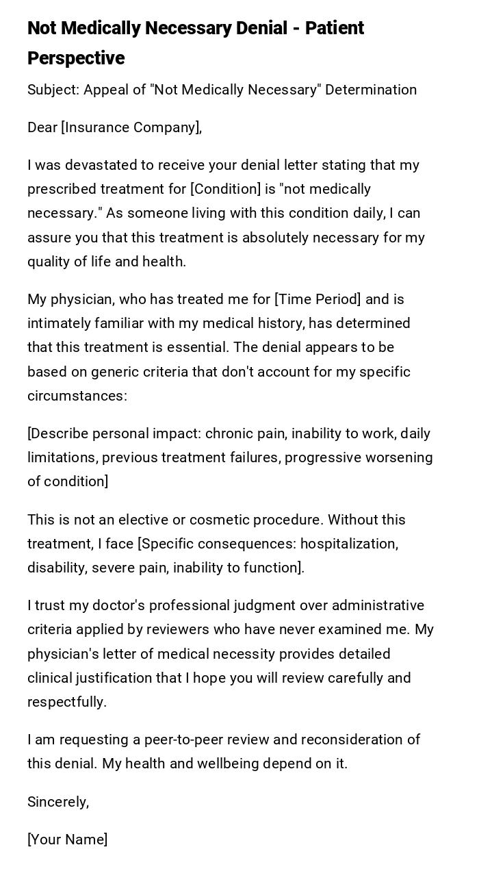 Not Medically Necessary Denial - Patient Perspective Not Medically Necessary Denial - Patient Perspective