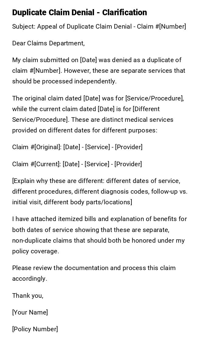 Duplicate Claim Denial - Clarification Duplicate Claim Denial - Clarification