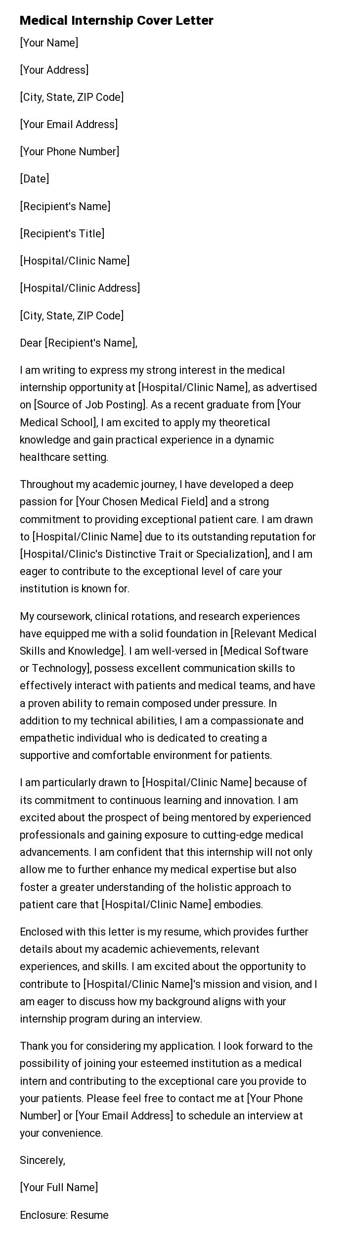 Medical Internship Cover Letter