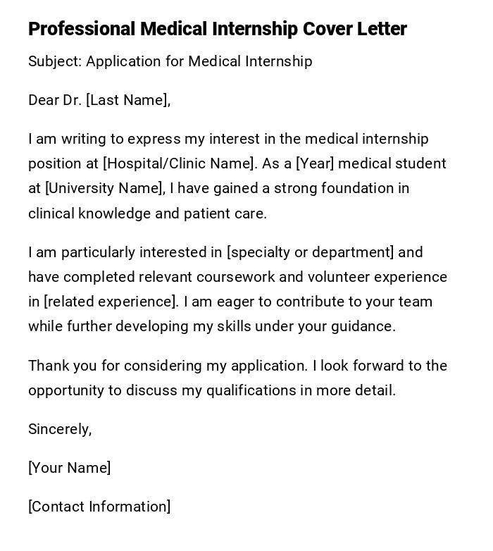 Professional Medical Internship Cover Letter Professional Medical Internship Cover Letter