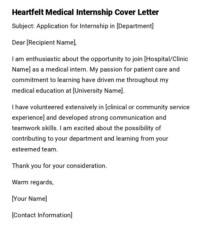 Heartfelt Medical Internship Cover Letter Heartfelt Medical Internship Cover Letter