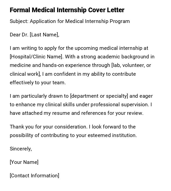 Formal Medical Internship Cover Letter Formal Medical Internship Cover Letter