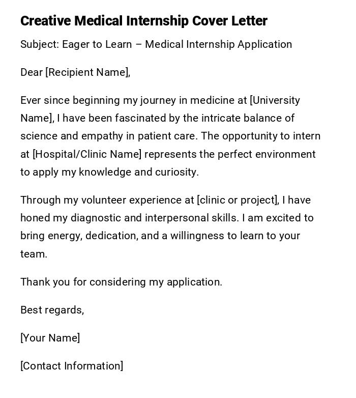 Creative Medical Internship Cover Letter Creative Medical Internship Cover Letter