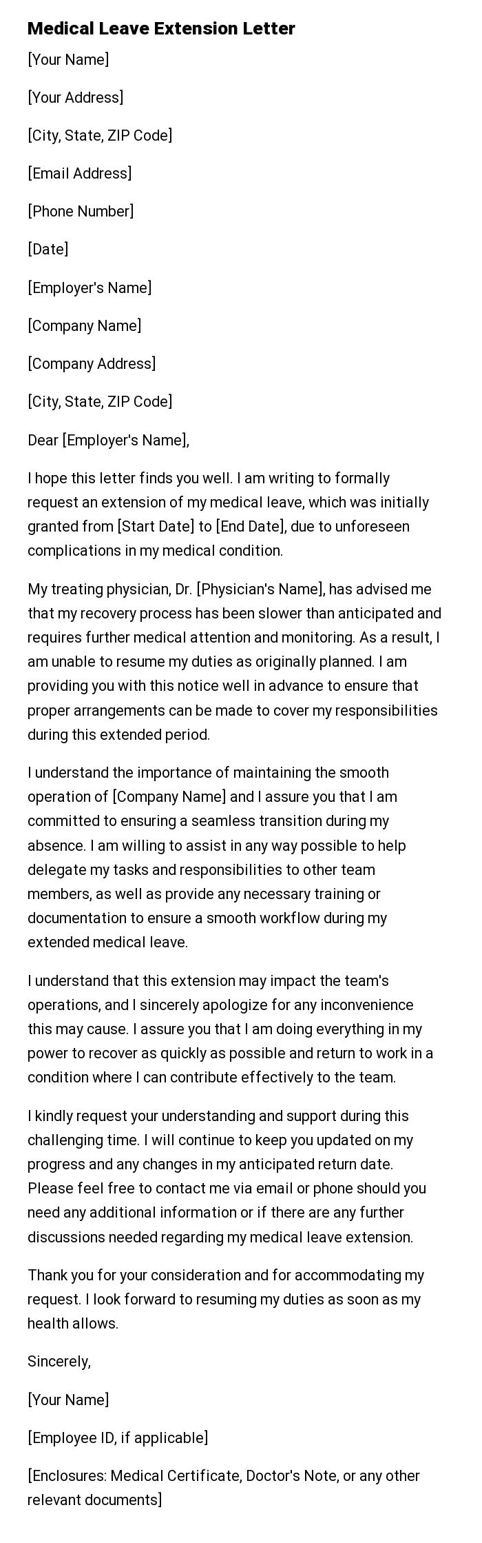 Medical Leave Extension Letter