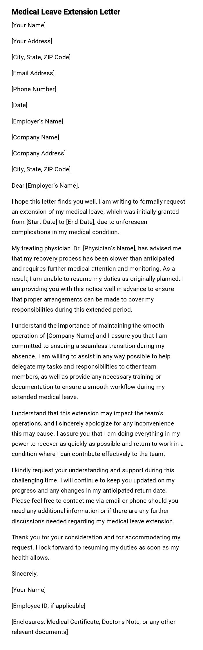 Medical Leave Extension Letter