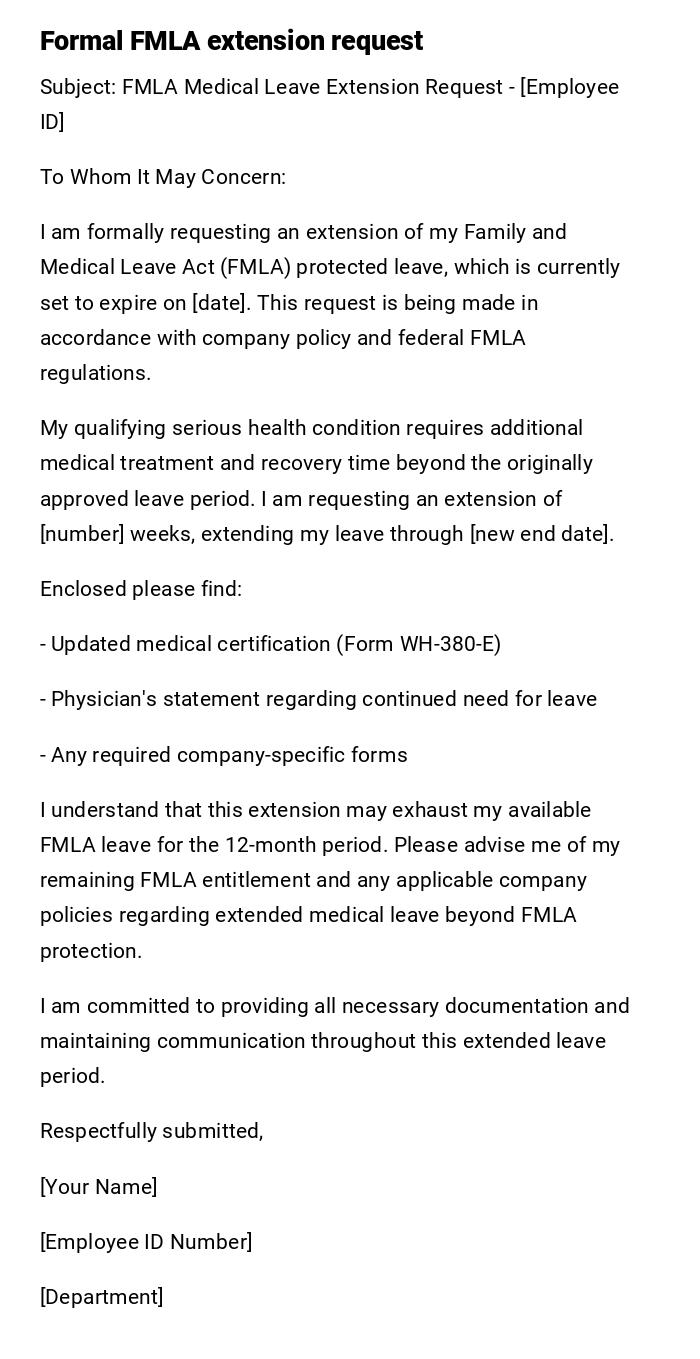 Formal FMLA extension request Formal FMLA extension request