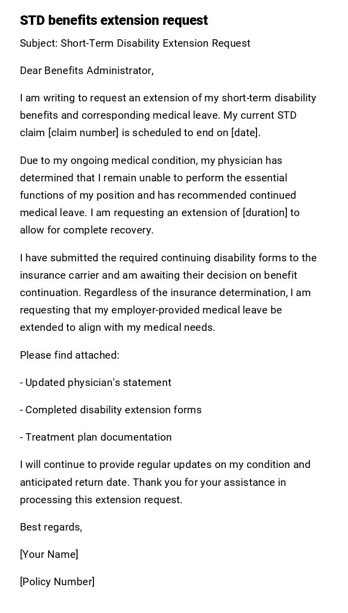STD benefits extension request STD benefits extension request