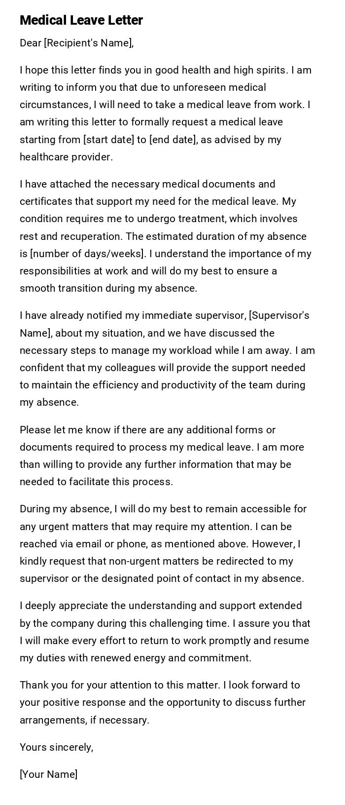 Medical Leave Letter