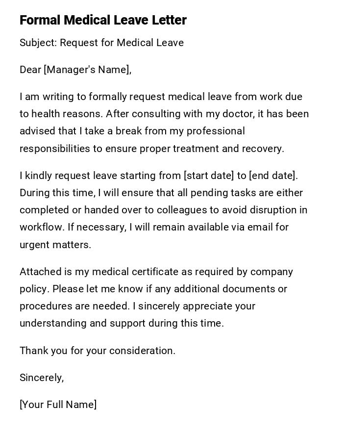 Formal Medical Leave Letter Formal Medical Leave Letter