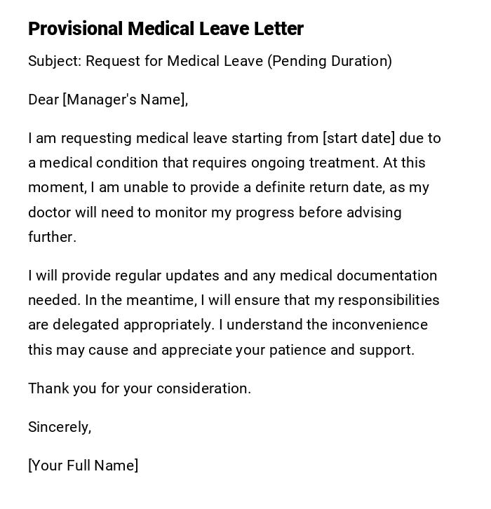 Provisional Medical Leave Letter Provisional Medical Leave Letter