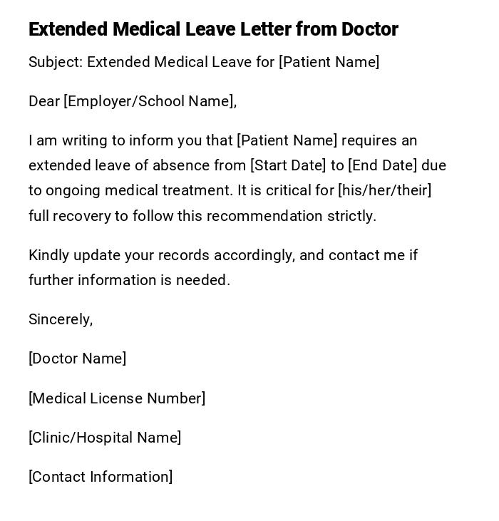 Extended Medical Leave Letter from Doctor Extended Medical Leave Letter from Doctor