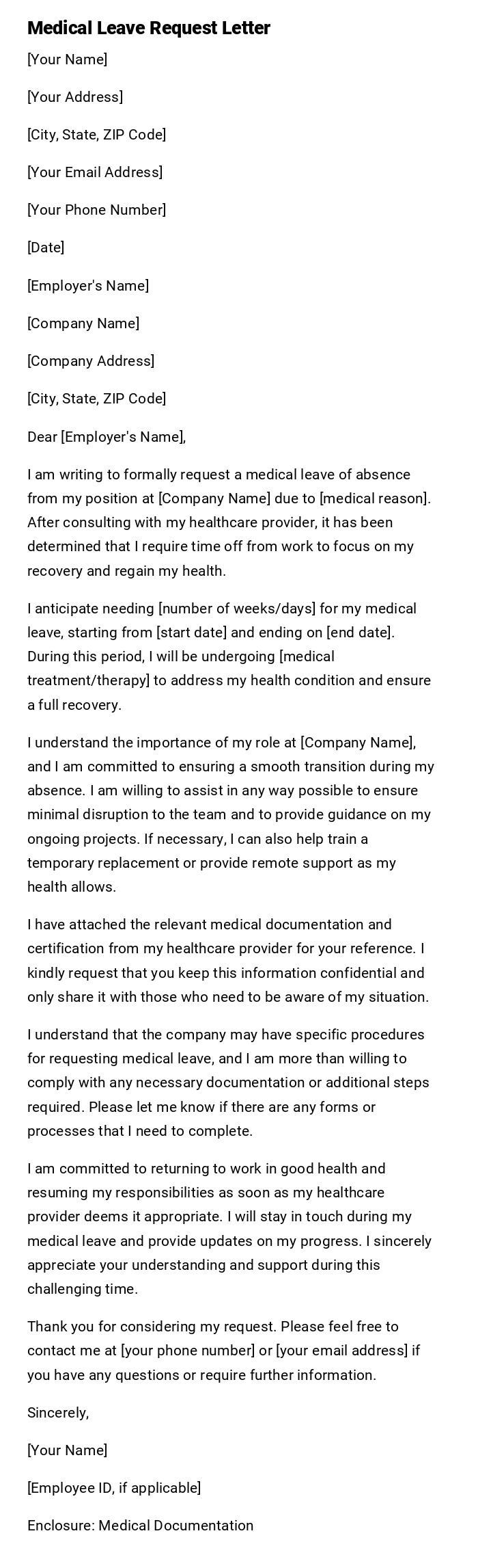 Medical Leave Request Letter Medical Leave Request Letter
