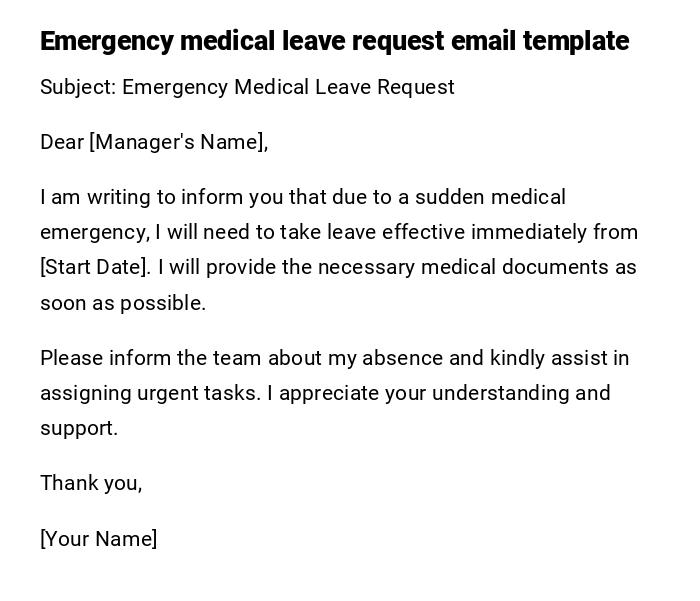 Emergency medical leave request email template Emergency medical leave request email template