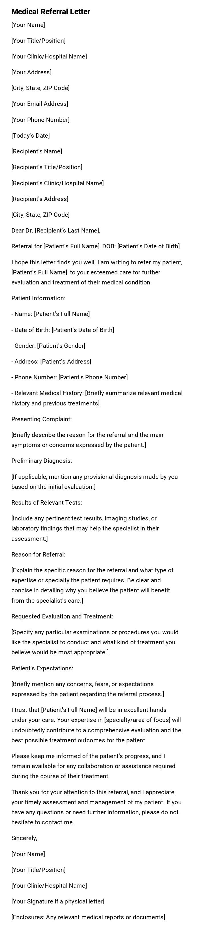 Medical Referral Letter