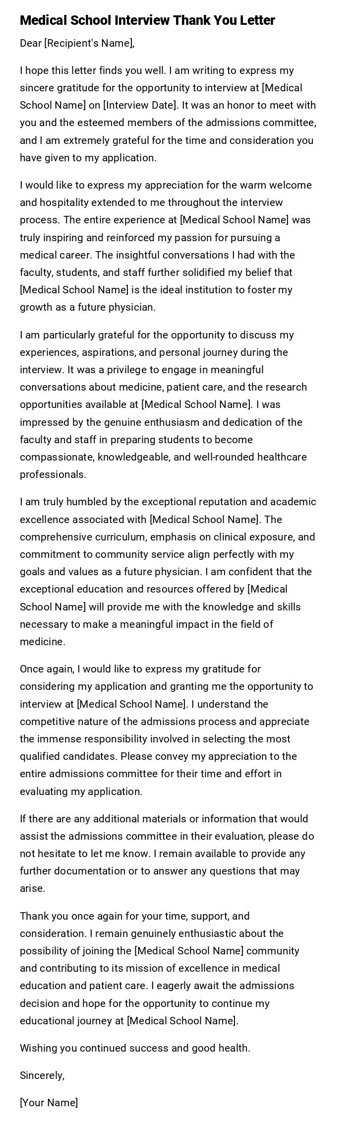 Medical School Interview Thank You Letter