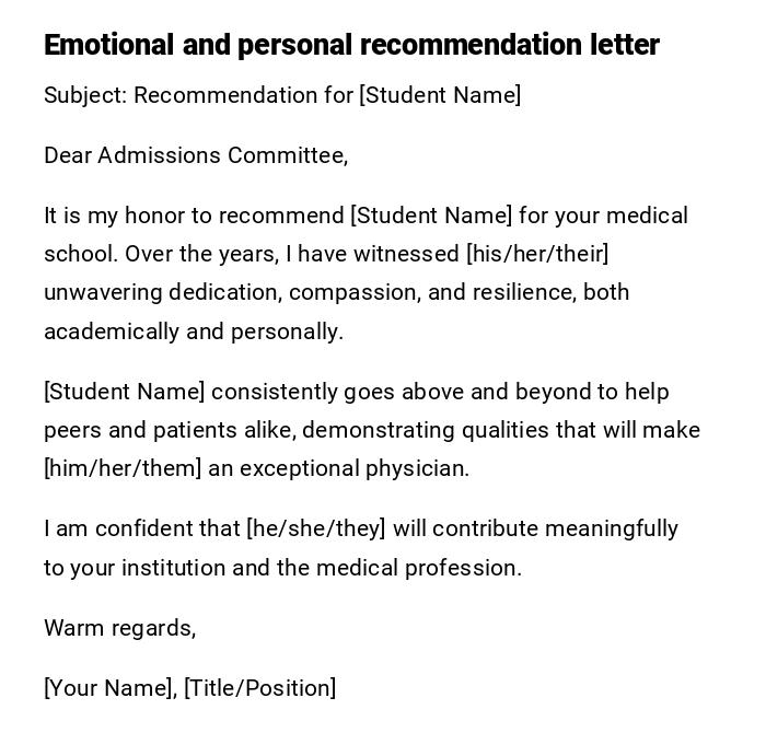 Emotional and personal recommendation letter