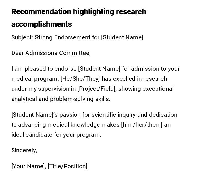 Recommendation highlighting research accomplishments