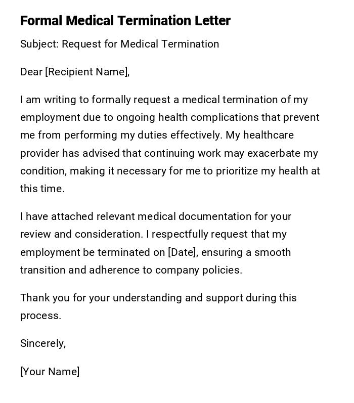 Formal Medical Termination Letter Formal Medical Termination Letter