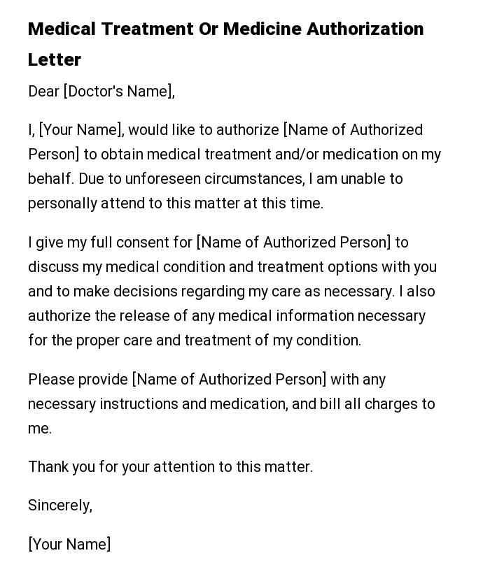 Medical Treatment Or Medicine Authorization Letter