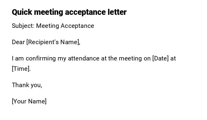 Quick meeting acceptance letter