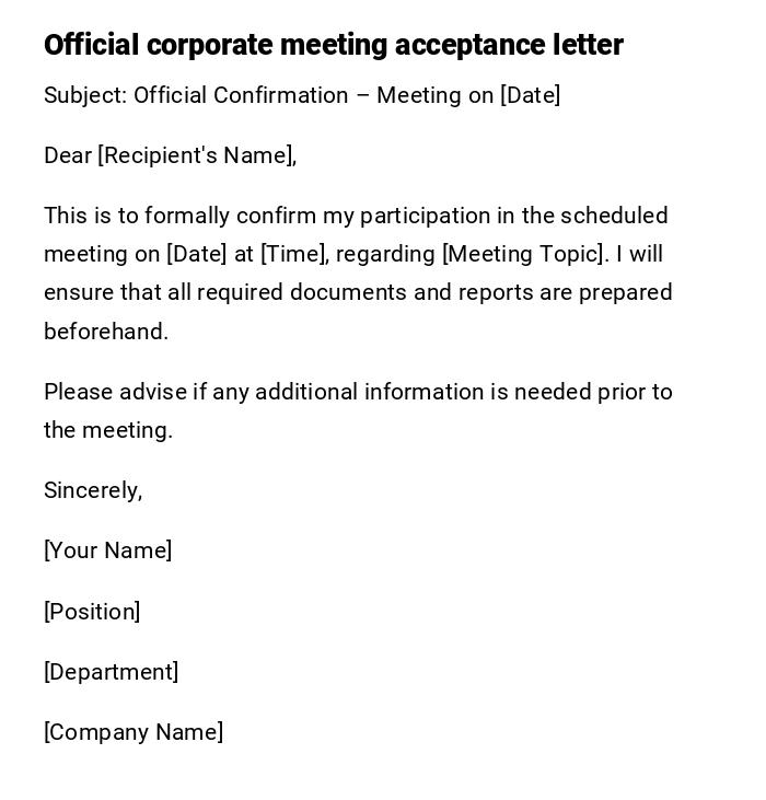 Official corporate meeting acceptance letter