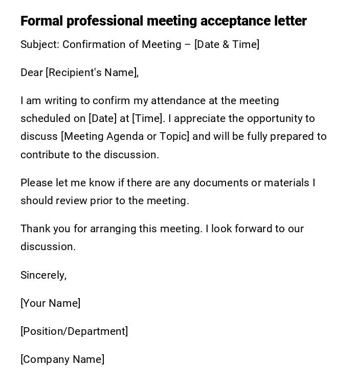 Formal professional meeting acceptance letter