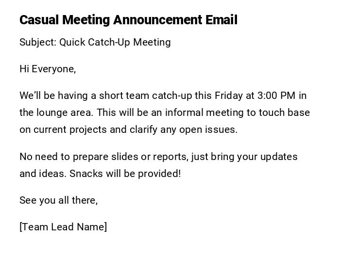 Casual Meeting Announcement Email Casual Meeting Announcement Email