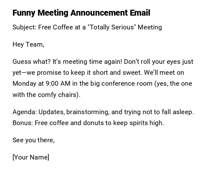 Funny Meeting Announcement Email Funny Meeting Announcement Email