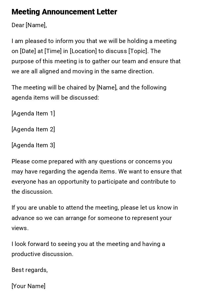 Meeting Announcement Letter Meeting Announcement Letter