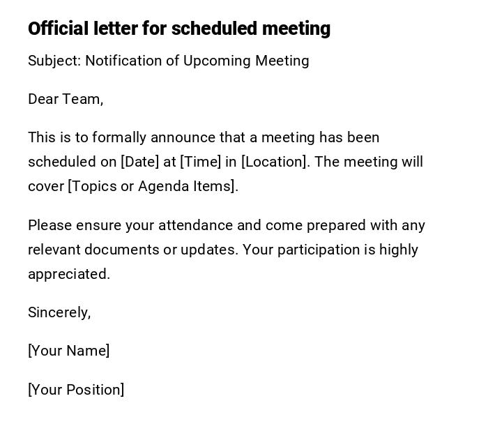 Official letter for scheduled meeting Official letter for scheduled meeting
