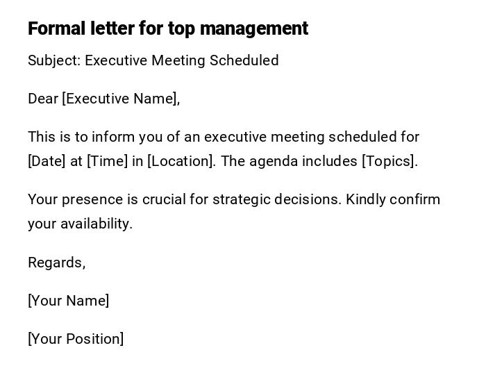 Formal letter for top management Formal letter for top management