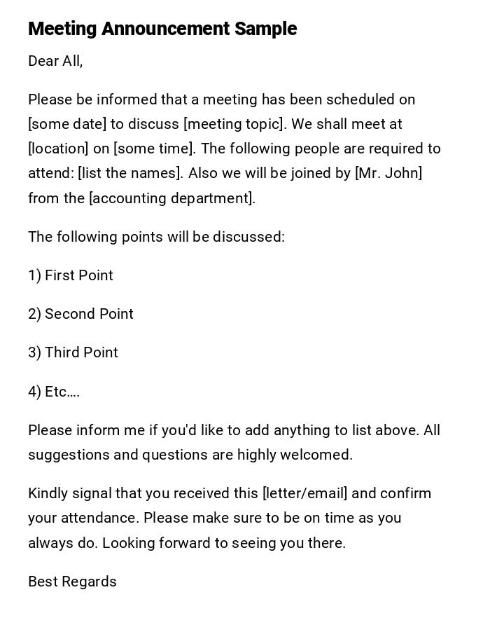 Meeting Announcement Sample Meeting Announcement Sample