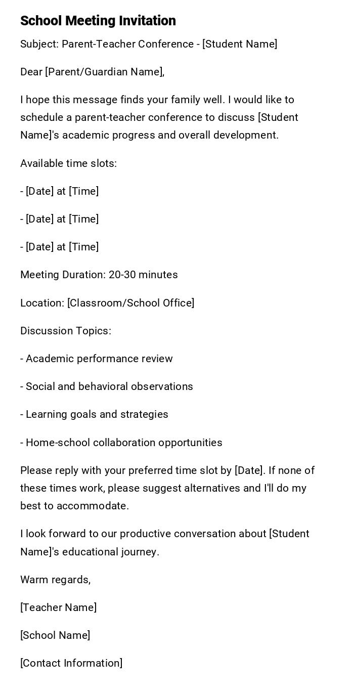 School Meeting Invitation School Meeting Invitation