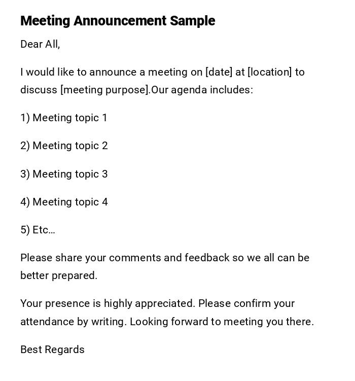 Meeting Announcement Sample Meeting Announcement Sample