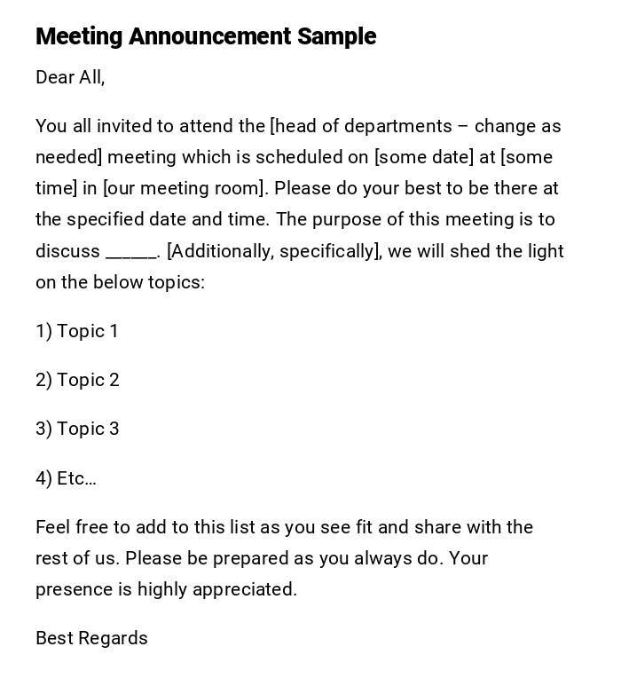 Meeting Announcement Sample Meeting Announcement Sample