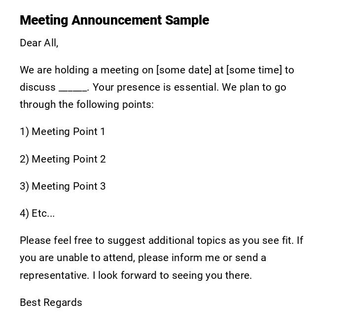 Meeting Announcement Sample Meeting Announcement Sample