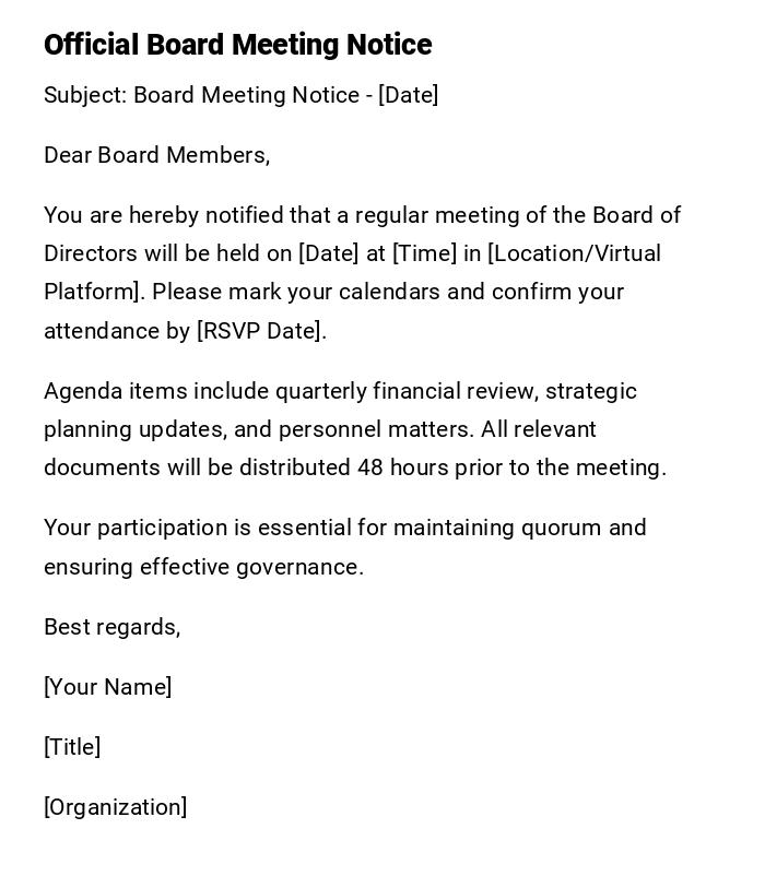 Official Board Meeting Notice Official Board Meeting Notice